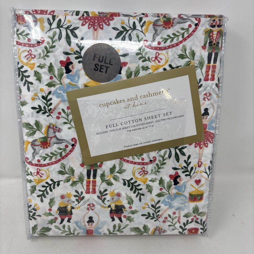 Cupcakes & Cashmere Nutcracker Ballet Christmas Cotton Sheet Set FULL Size NWT